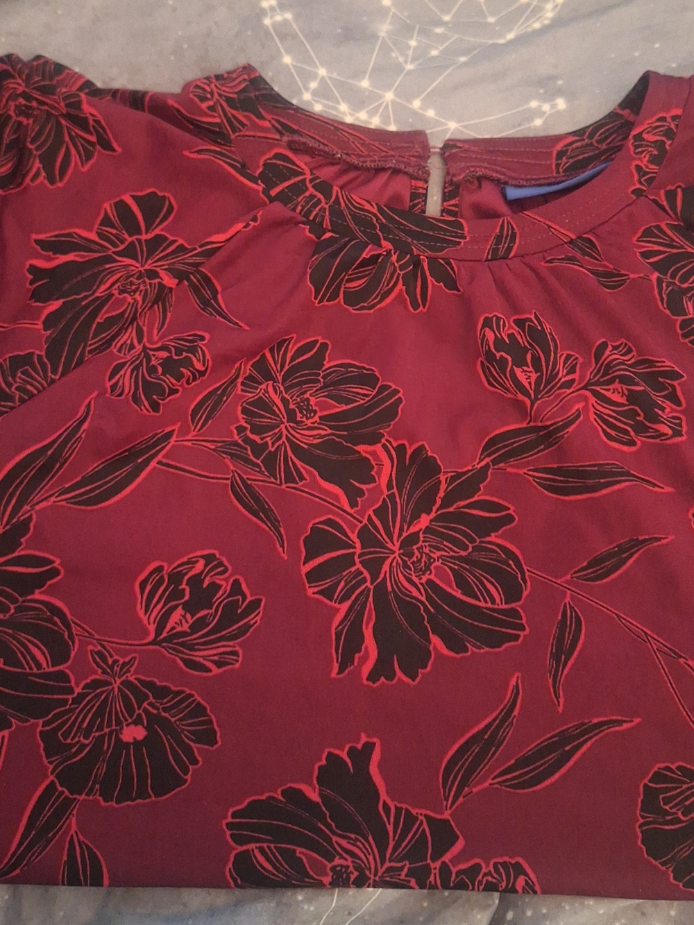 Apt. 9 Burgundy Floral Crewneck Top with Black Print